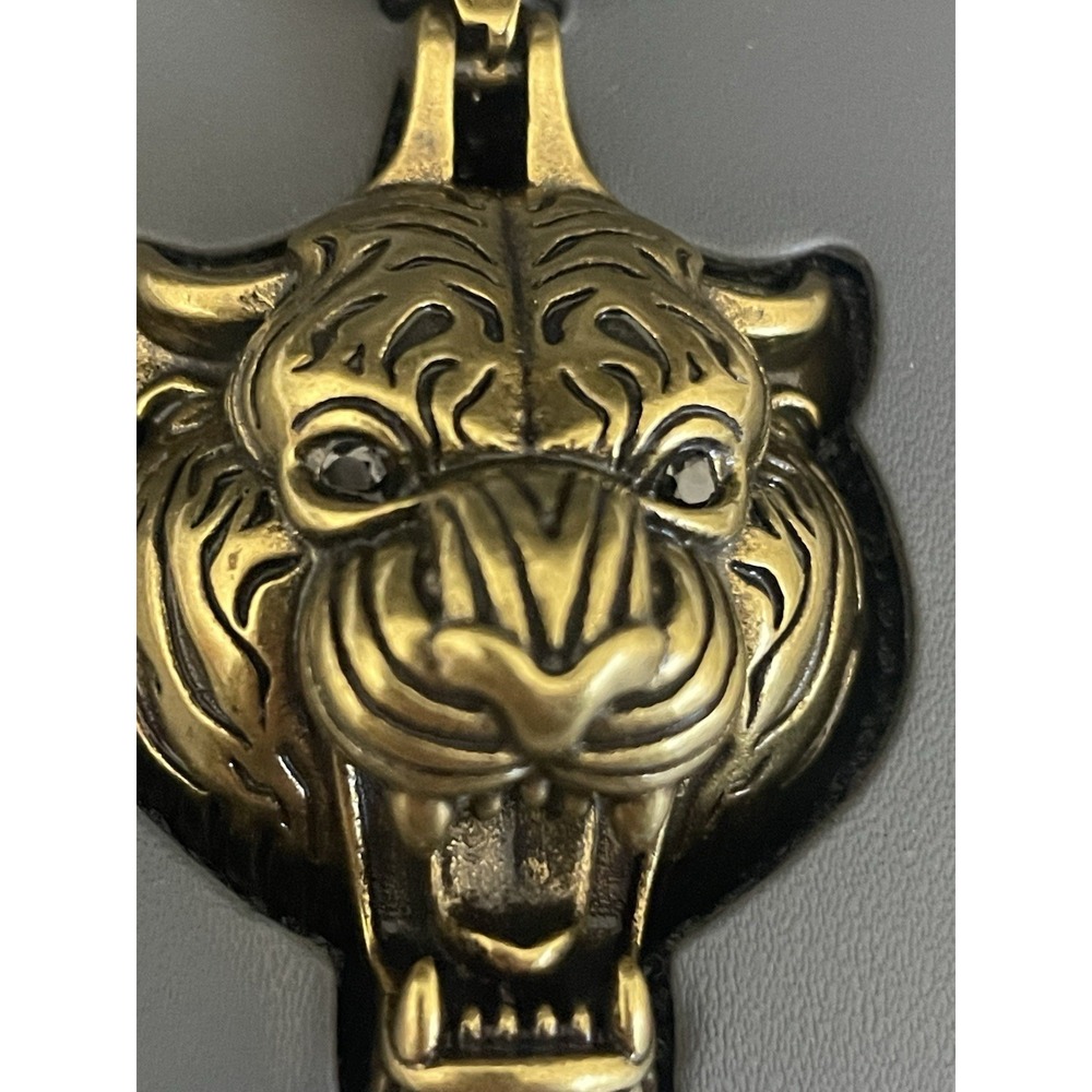 Hardy Gold Tiger Head Pendant Necklace 26" Stainless Steel Chain NIB Y2K - Picture 2 of 11